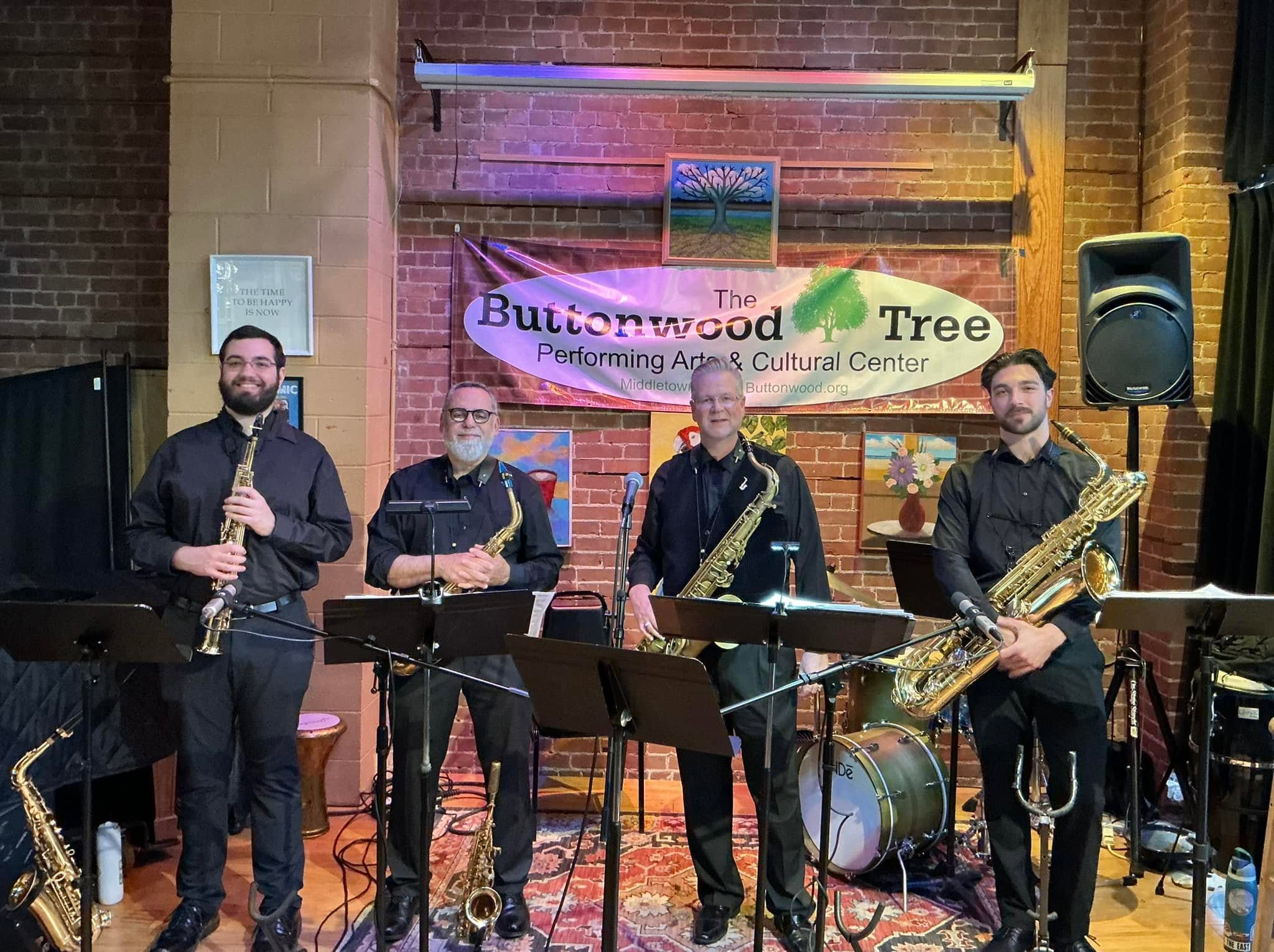 The Infinity Saxophone Quartet performing at the Buttonwood Tree